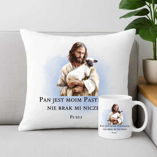 Zestaw poduszka i kubek PAN JEST MOIM PASTERZEM DU03 - StoryCups.pl