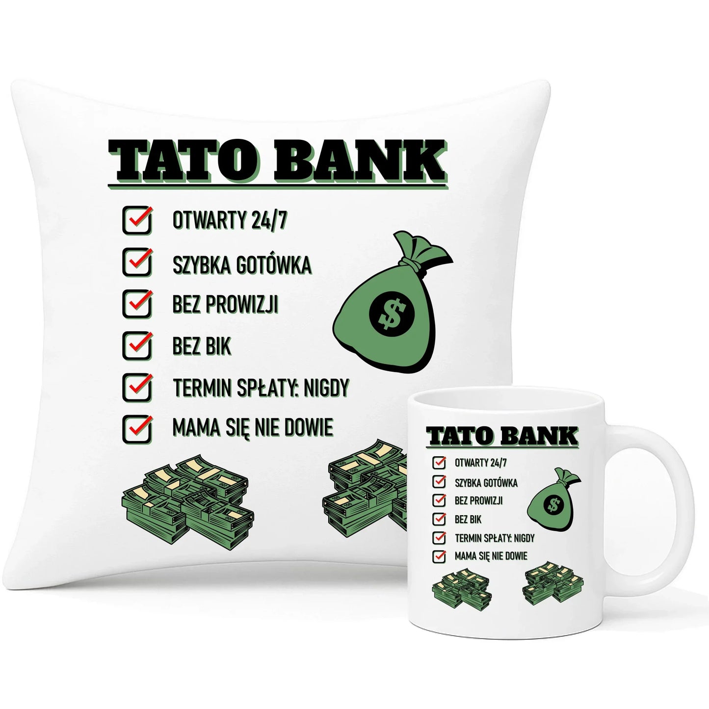 Tato bank | Zestaw poduszka i kubek dla taty DT41 - StoryCups.pl