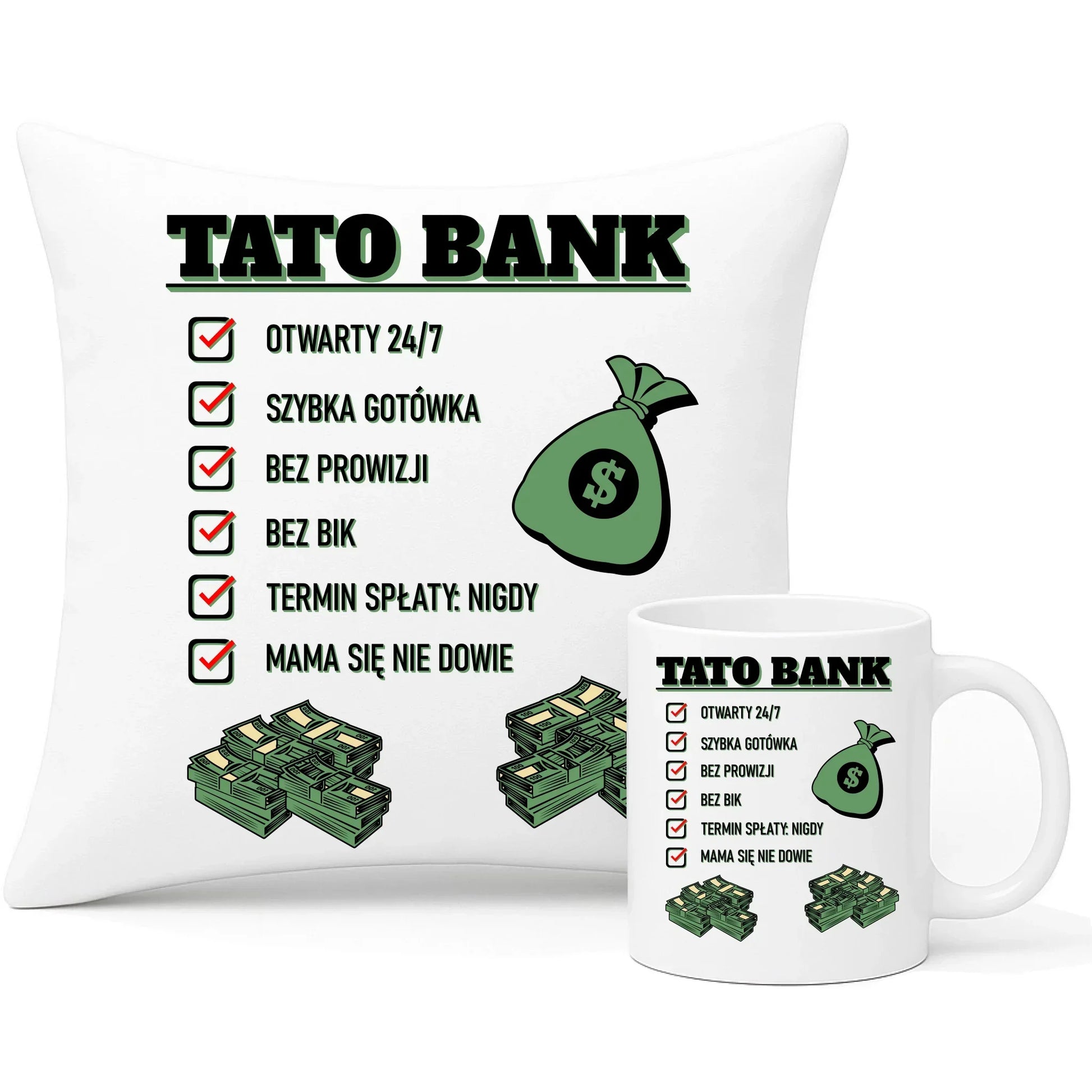 Tato bank | Zestaw poduszka i kubek dla taty DT41 - StoryCups.pl