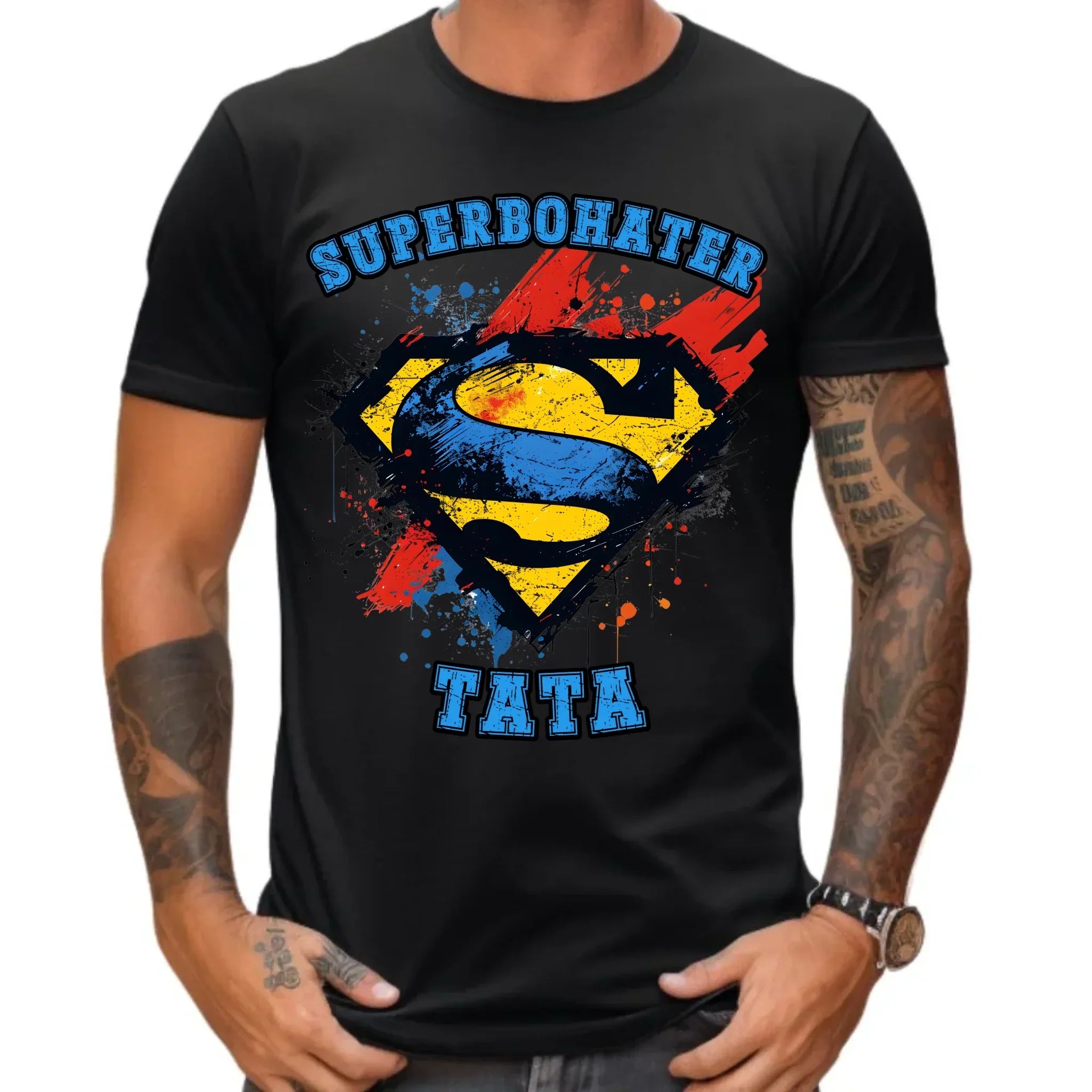 Superbohater tata | Koszulka męska czarna dla taty DT29 - StoryCups.pl
