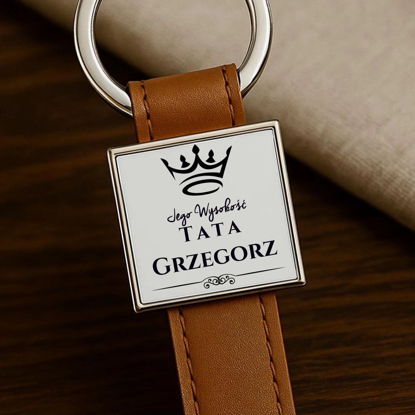 Brelok skórzany z nadrukiem prezent dla taty Dzień Ojca