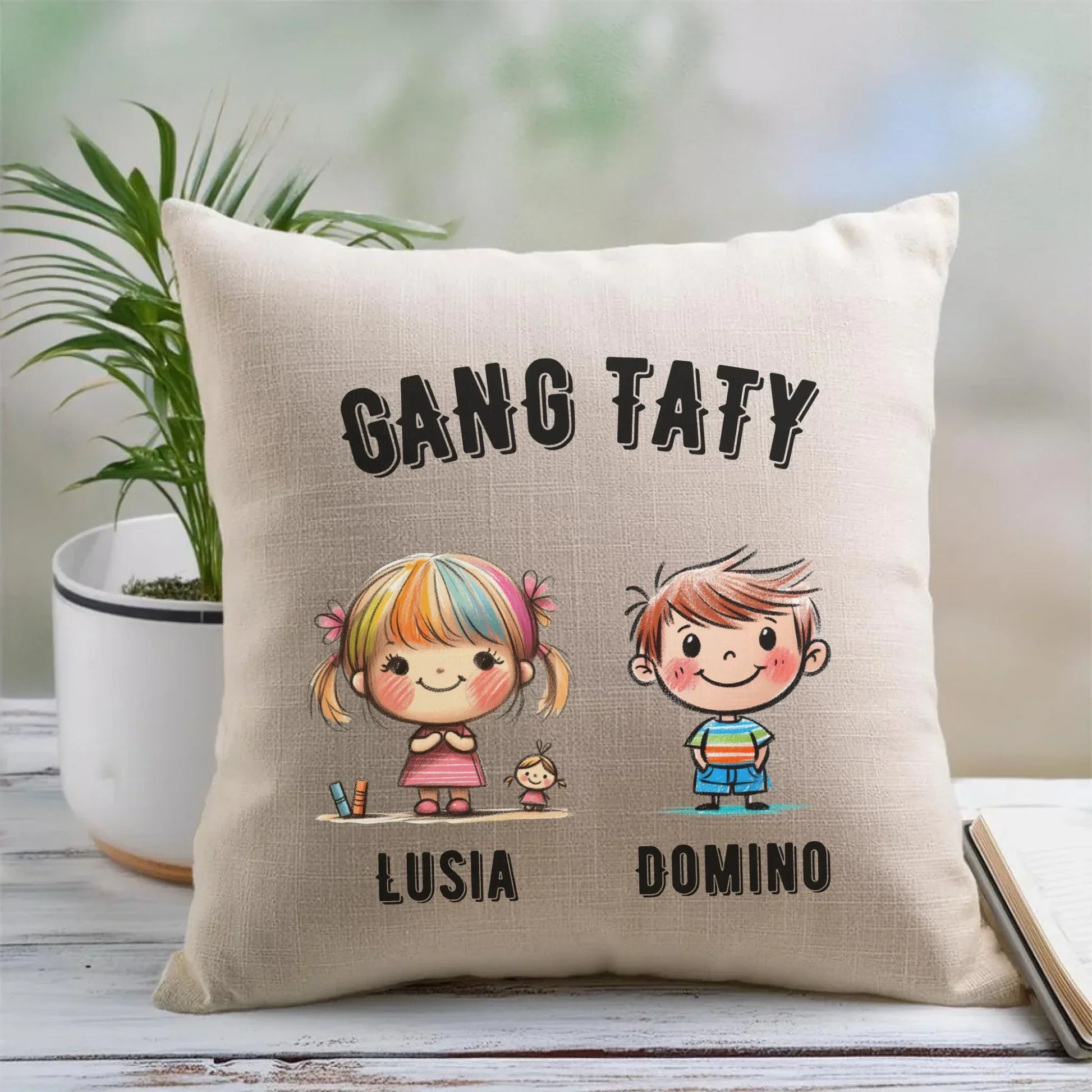 Gang Taty | Personalizowana poduszka z imionami dzieci dla taty DT09 - StoryCups.pl
