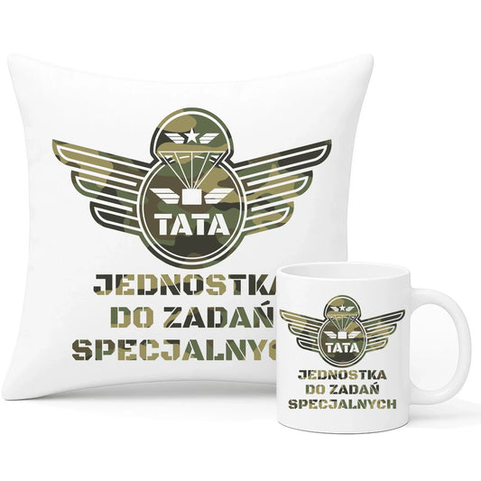 Tata jednostka do zadań specjalnych | Zestaw poduszka i kubek dla taty DT42 - StoryCups.pl