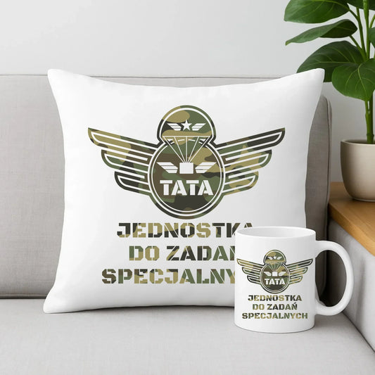 Tata jednostka do zadań specjalnych | Zestaw poduszka i kubek dla taty DT42 - StoryCups.pl