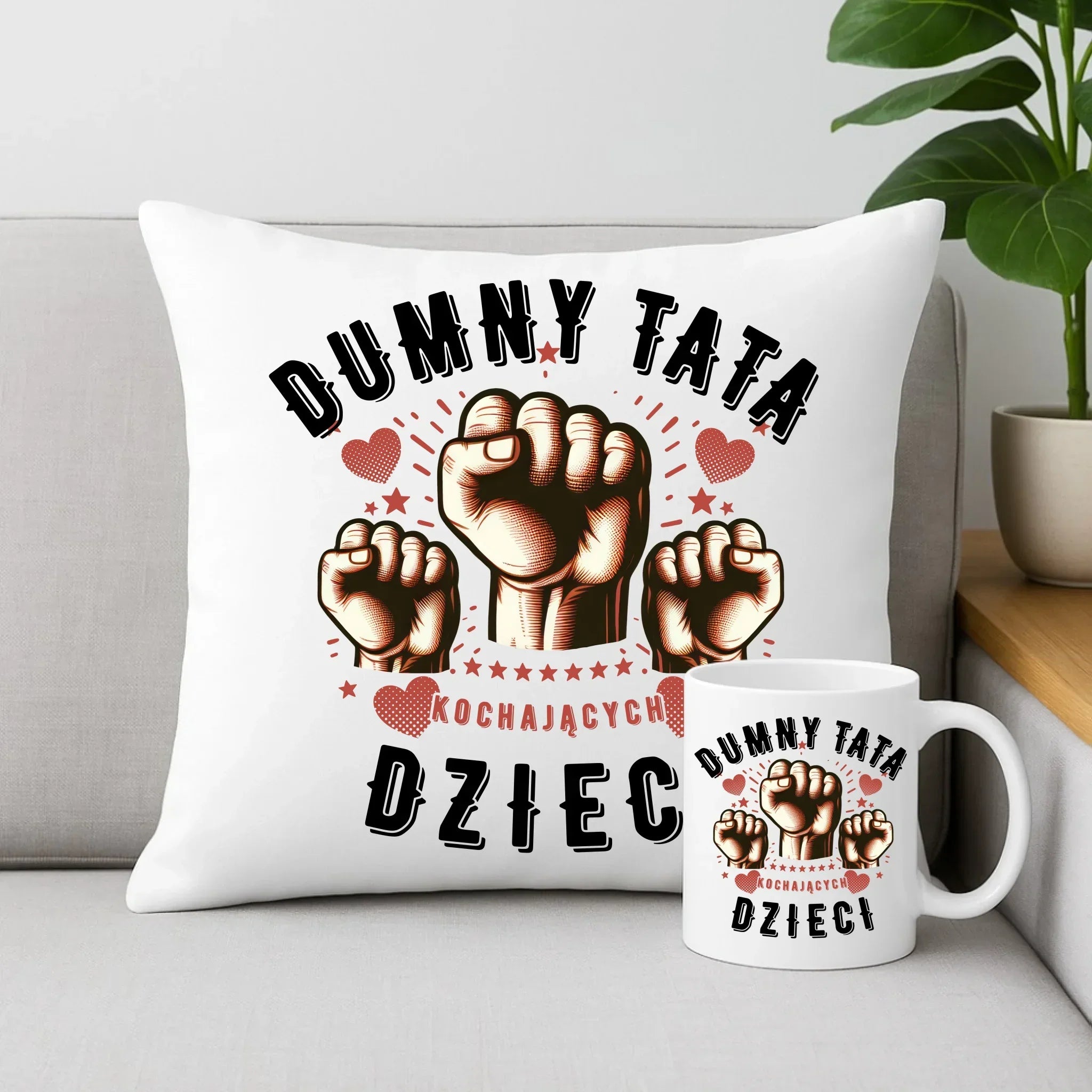 Dumny tata kochających dzieci | Zestaw poduszka i kubek DT44 - StoryCups.pl