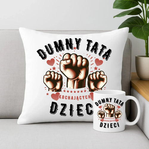Dumny tata kochających dzieci | Zestaw poduszka i kubek DT44 - StoryCups.pl