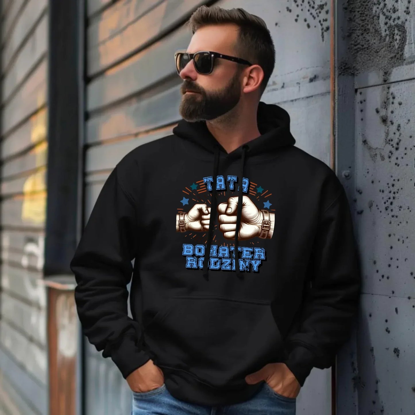 Tata bohater rodziny | Bluza męska z kapturem dla taty DT45 - StoryCups.pl