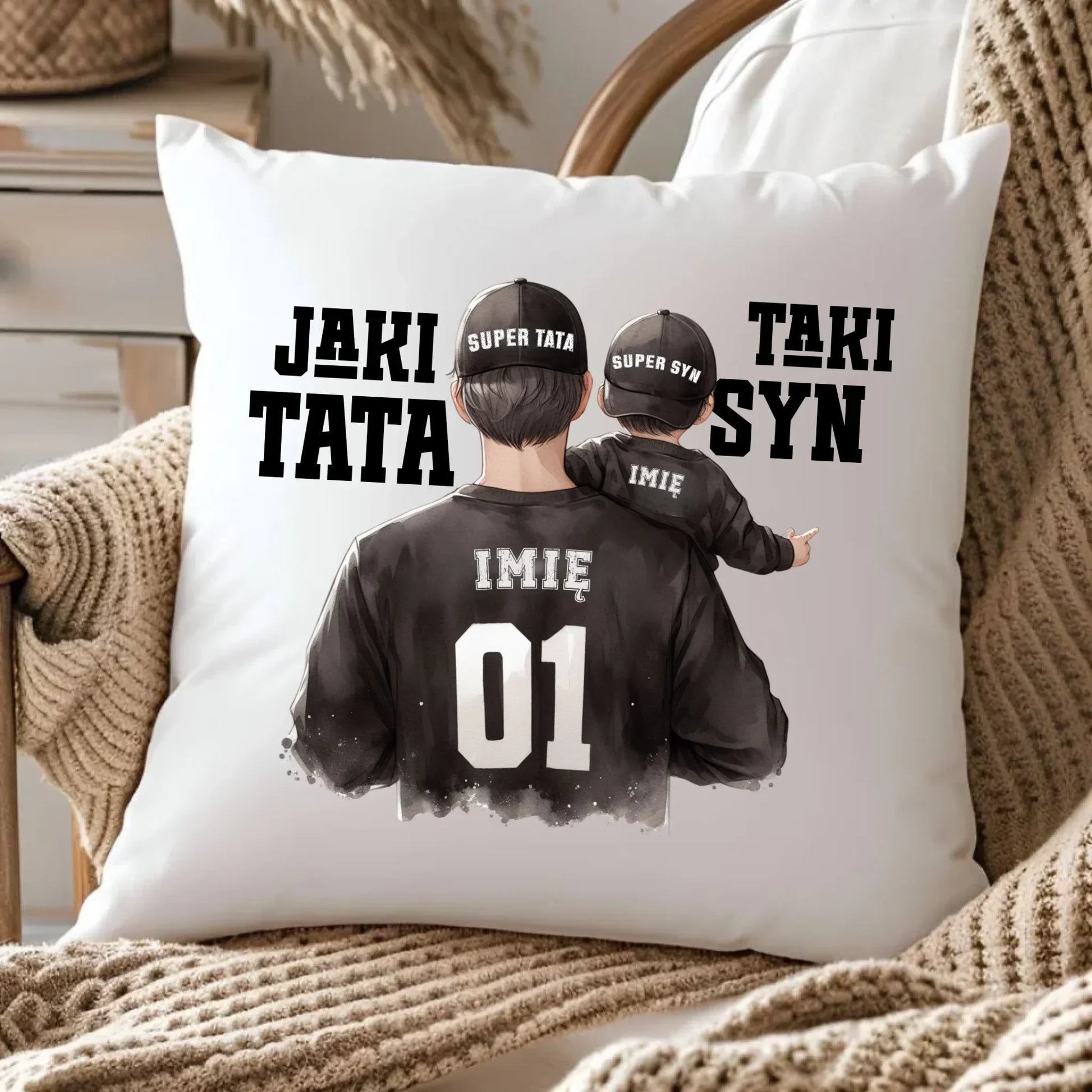 Jaki tata taki syn | Poduszka z imionami dla taty DT48 - StoryCups.pl