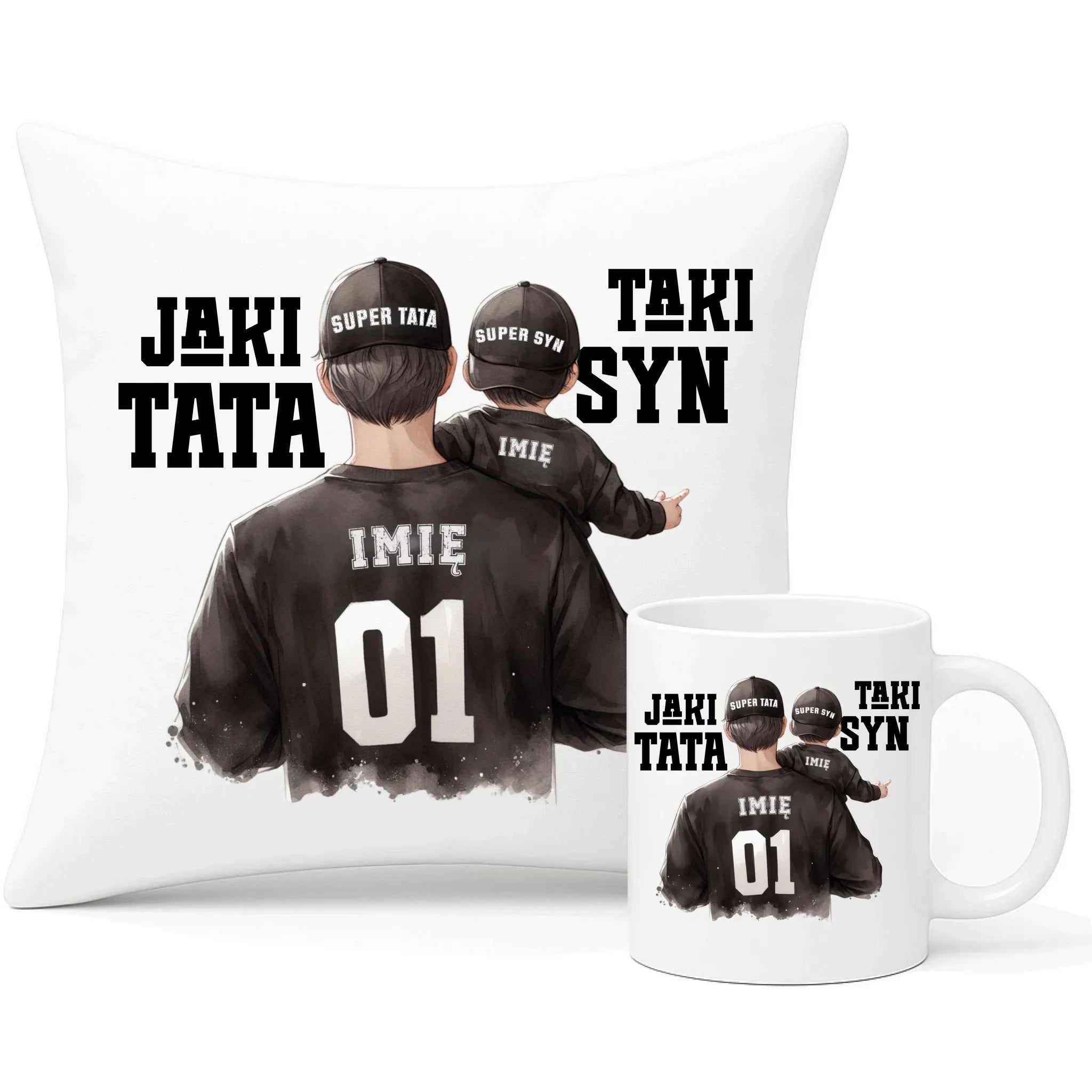 Jaki tata taki syn | Zestaw poduszka i kubek dla taty DT48 - StoryCups.pl