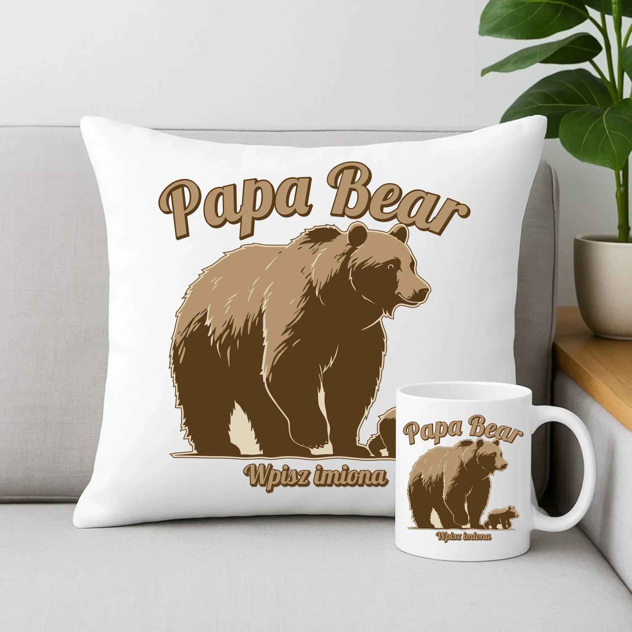 Papa Bear imiona | Zestaw poduszka i kubek dla taty DT50 - StoryCups.pl
