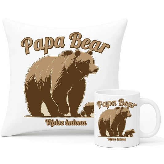 Papa Bear imiona | Zestaw poduszka i kubek dla taty DT50 - StoryCups.pl
