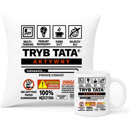 Tryb tata aktywny | Zestaw poduszka i kubek dla taty DT51 - StoryCups.pl