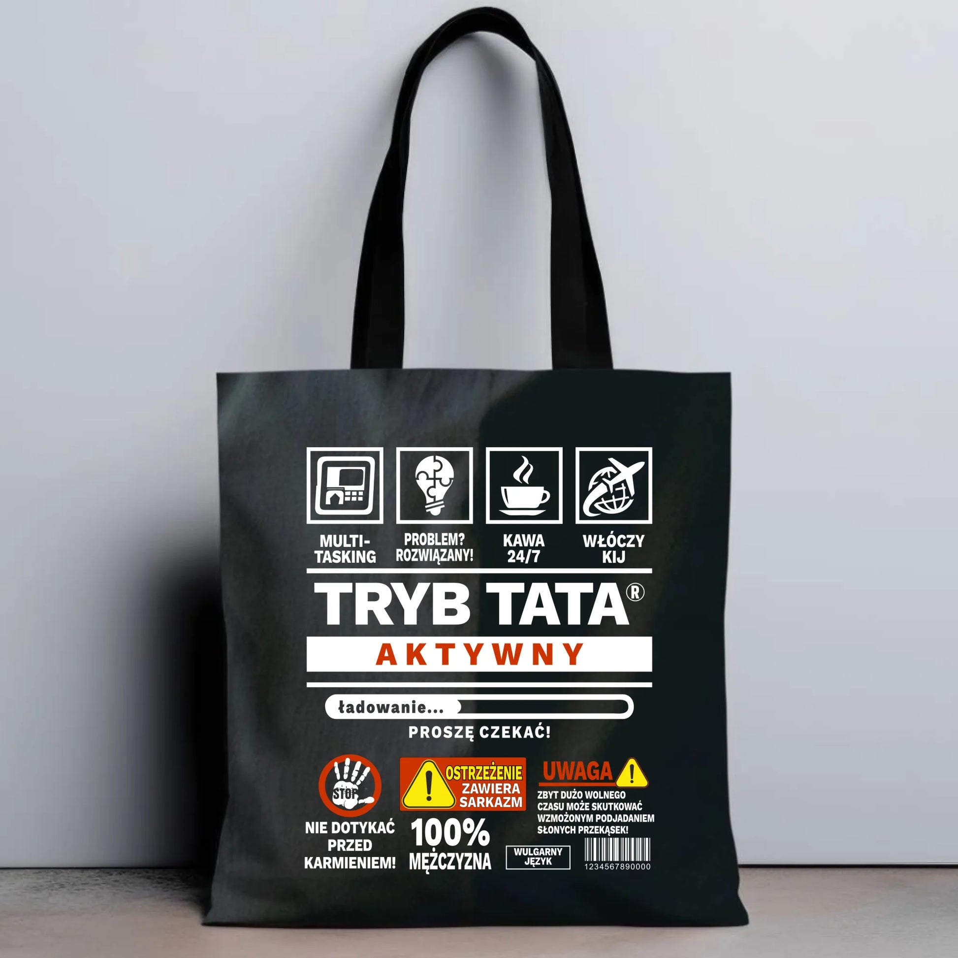 Personalizowana eco torba z nadrukiem dla taty - czarna - prezent dla taty, Dzień Ojca, Święta, Urodziny