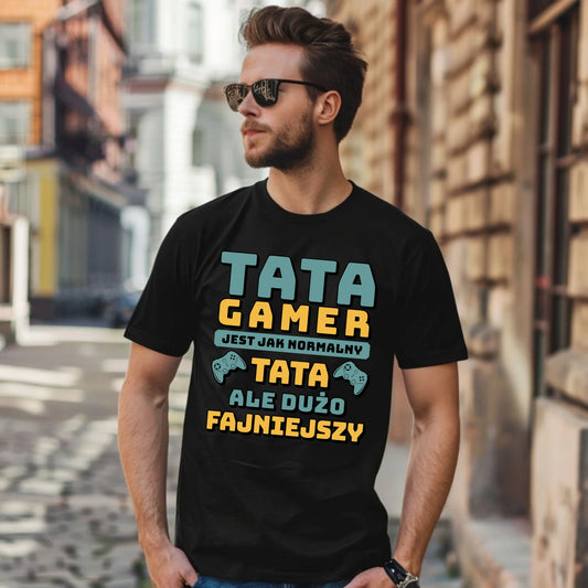 Koszulka męska czarna z nadrukiem dla taty TATA T-shirt