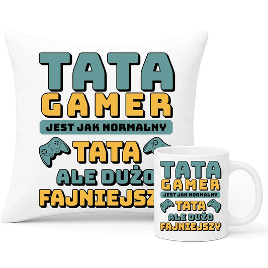 Tata gamer | Zestaw poduszka i kubek dla taty DT71 - StoryCups.pl
