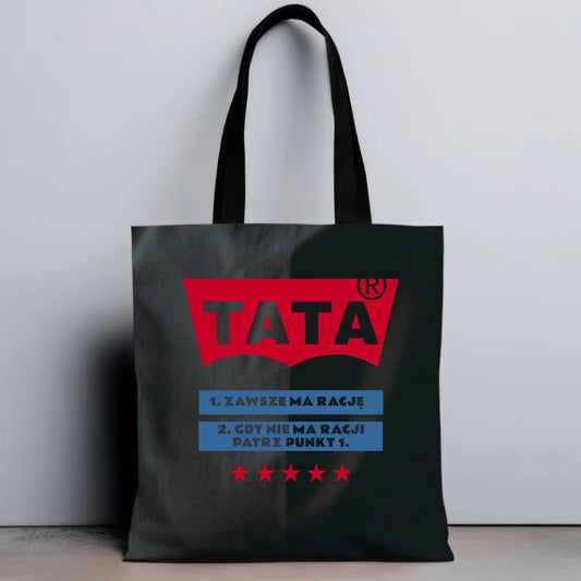 Personalizowana eco torba z nadrukiem dla taty - czarna - prezent dla taty, Dzień Ojca, Święta, Urodziny