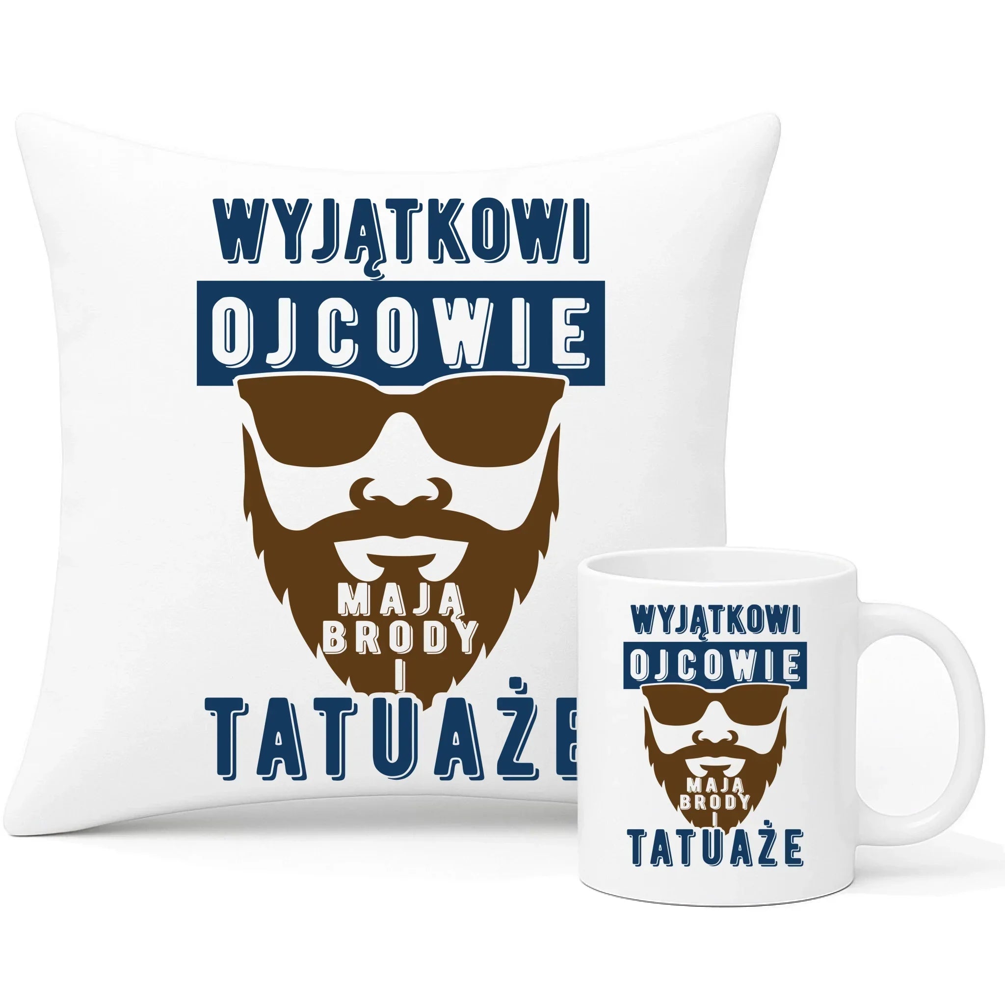 Wyjątkowi ojcowie mają brody i tatuaże | Zestaw poduszka i kubek dla taty DT73 - StoryCups.pl
