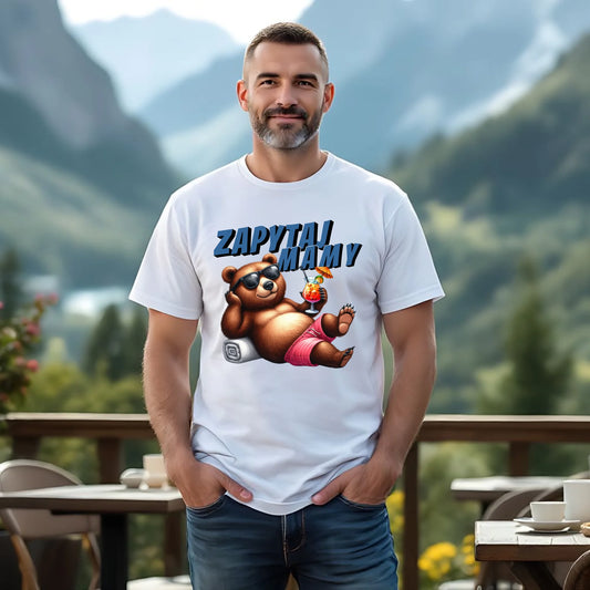 Koszulka męska biała z nadrukiem dla taty TATA T-shirt