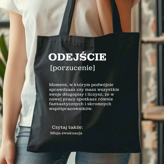 Czarna eco torba z nadrukiem - prezent na odejście z pracy
