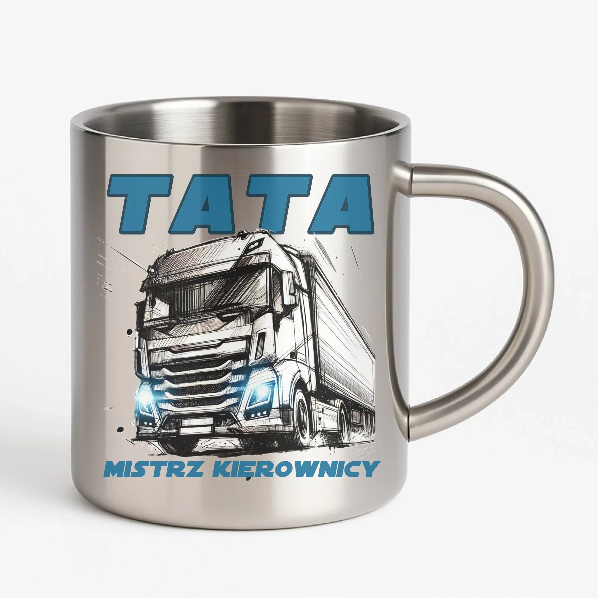 Mistrz kierownicy | Metalowy kubek prezent dla taty kierowcy ciężarówki DT80 - StoryCups.pl