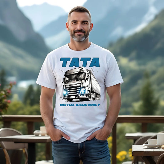 Koszulka męska biała z nadrukiem dla taty TATA T-shirt