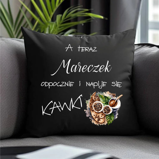 Czarna poduszka dekoracyjna z nadrukiem na Dzień Chłopaka