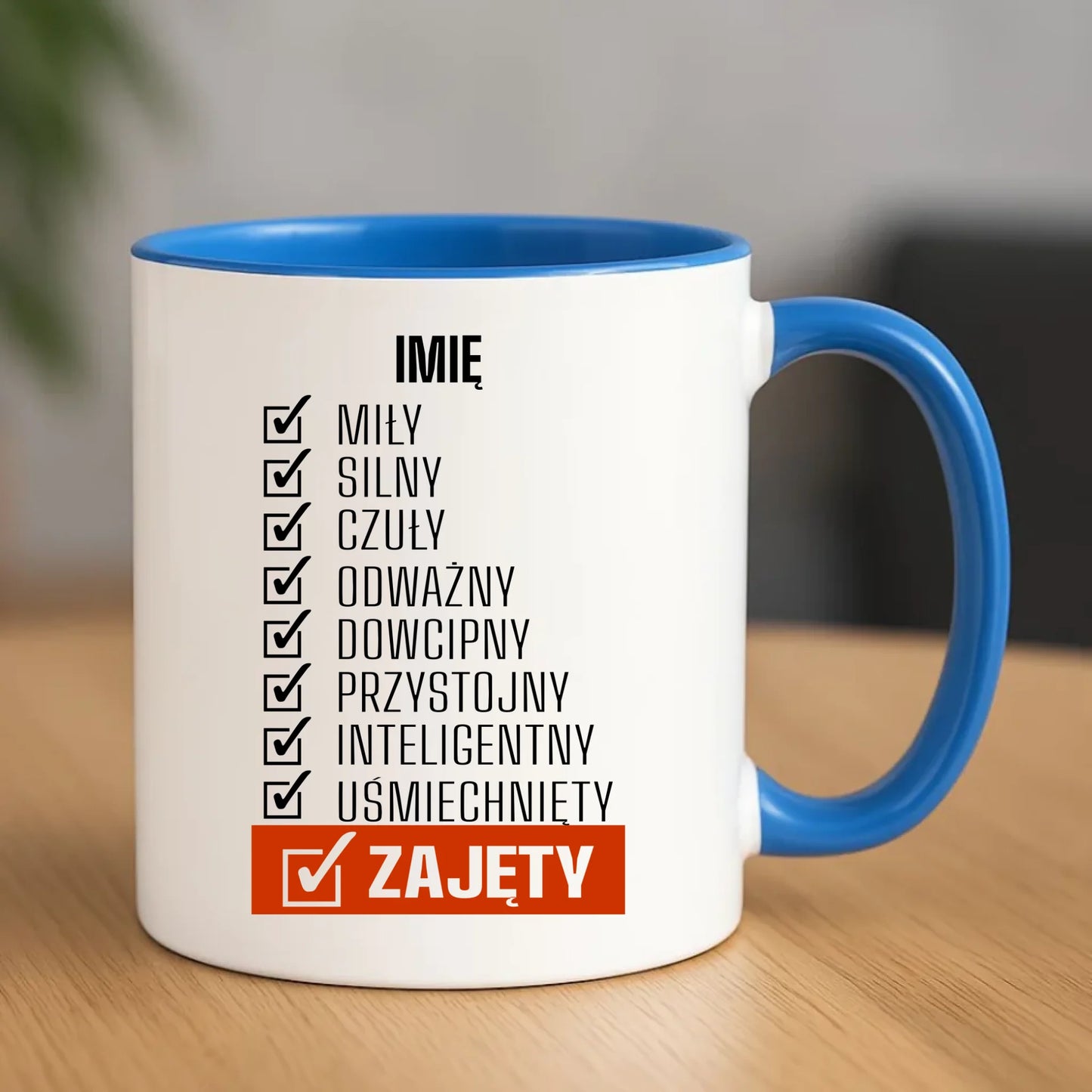 Niebieski kubek z zabawnym nadrukiem na Dzień Chłopaka