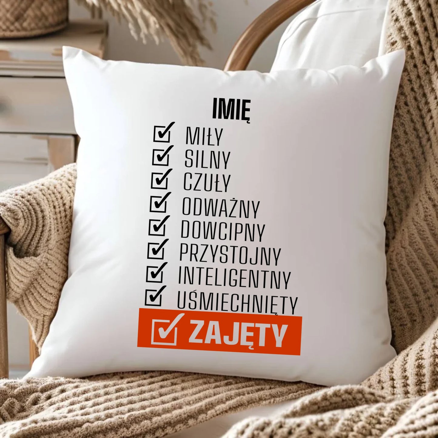 Pluszowa poduszka z zabawnym nadrukiem na Dzień Chłopaka