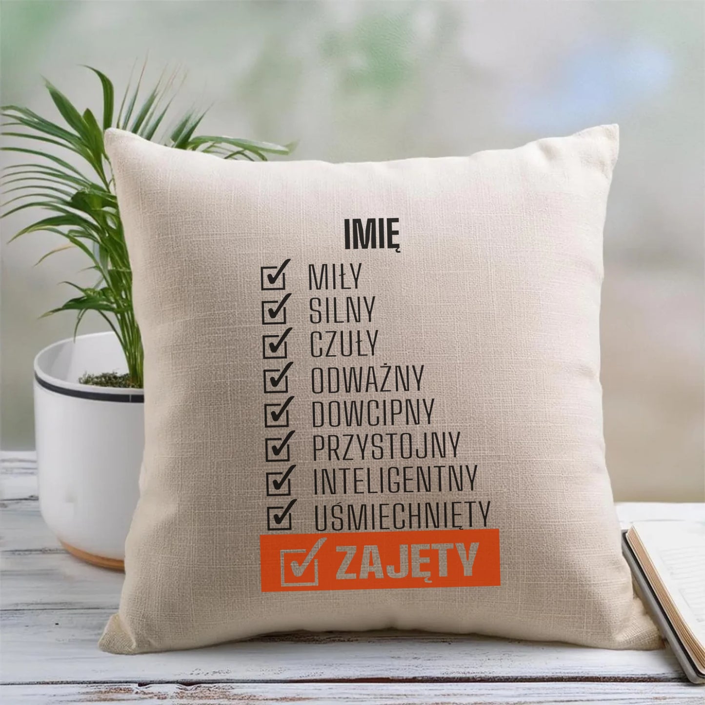 Lniana poduszka ze śmiesznym nadrukiem na Dzień Chłopaka