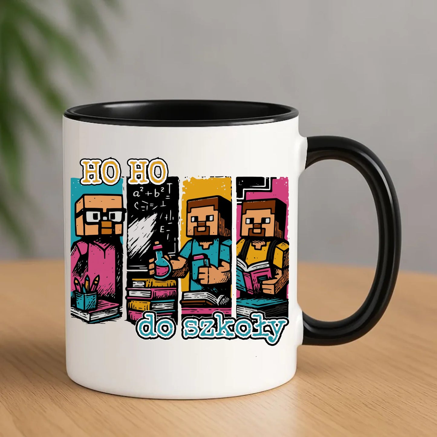 Czarny kubek z grafiką na rozpoczęcie roku szkolnego z imieniem dziecka