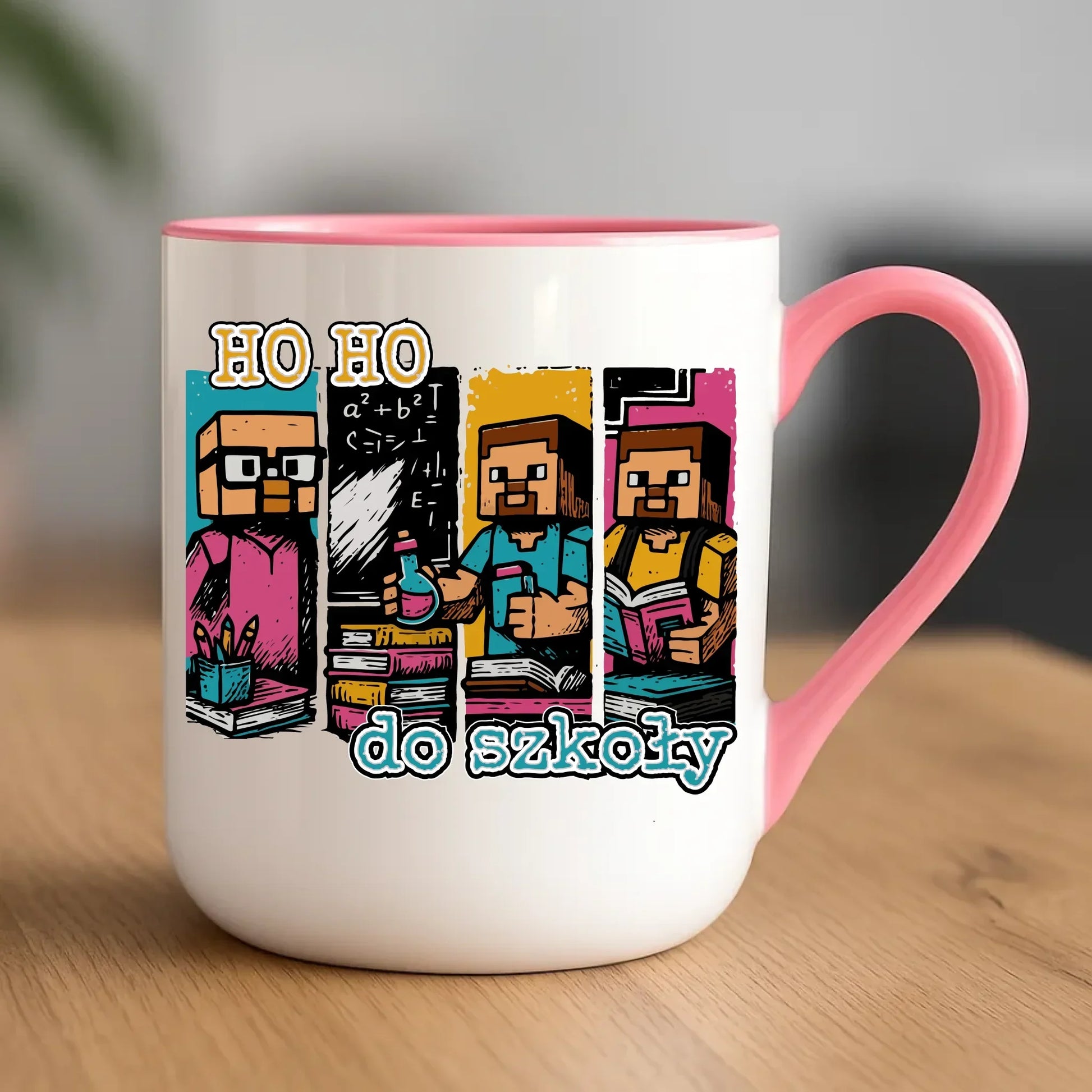 Kubek elegant w stylu Minecraft Ho ho do szkoły SZ03 - StoryCups.pl