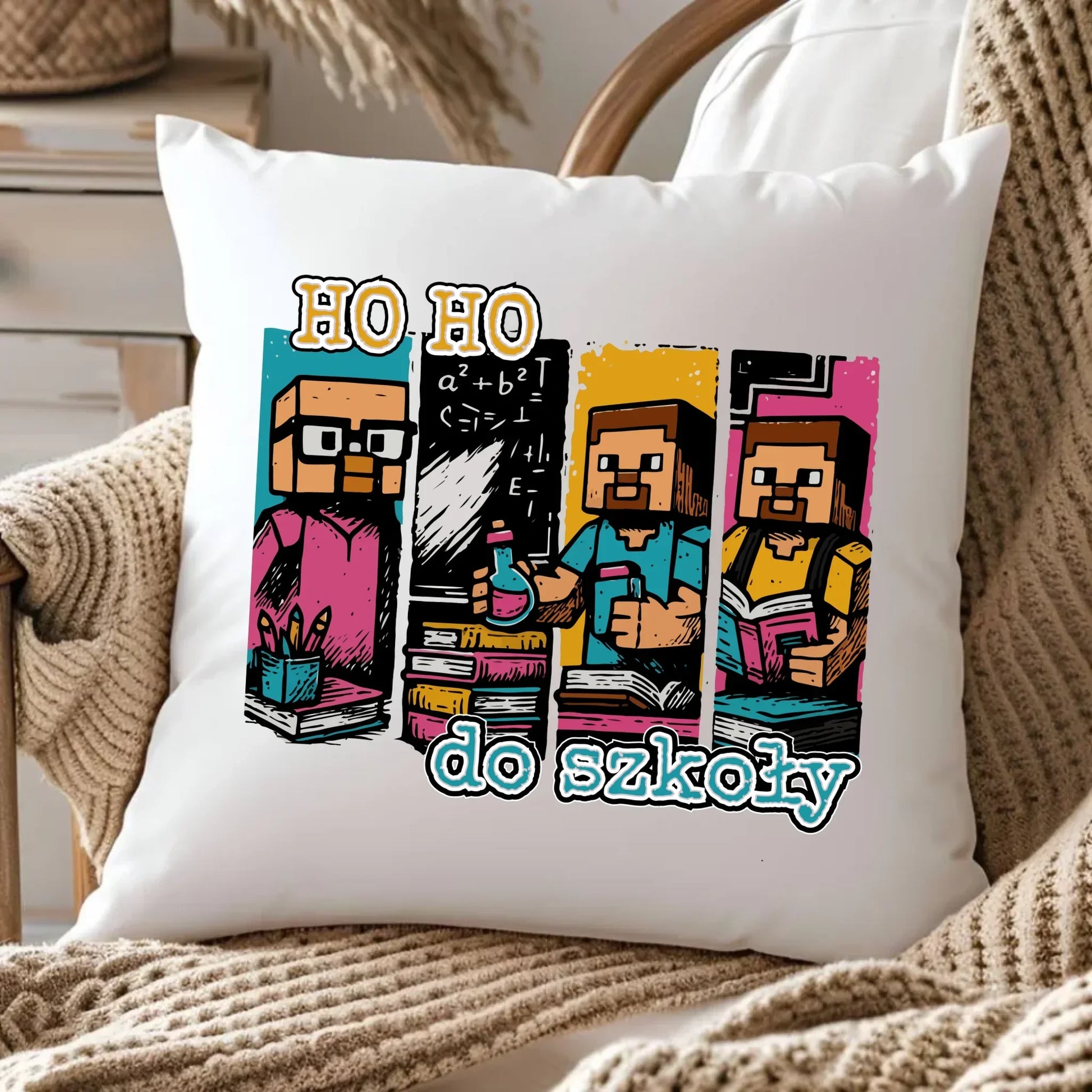 Poduszka w stylu Minecraft Ho ho do szkoły SZ03 - StoryCups.pl