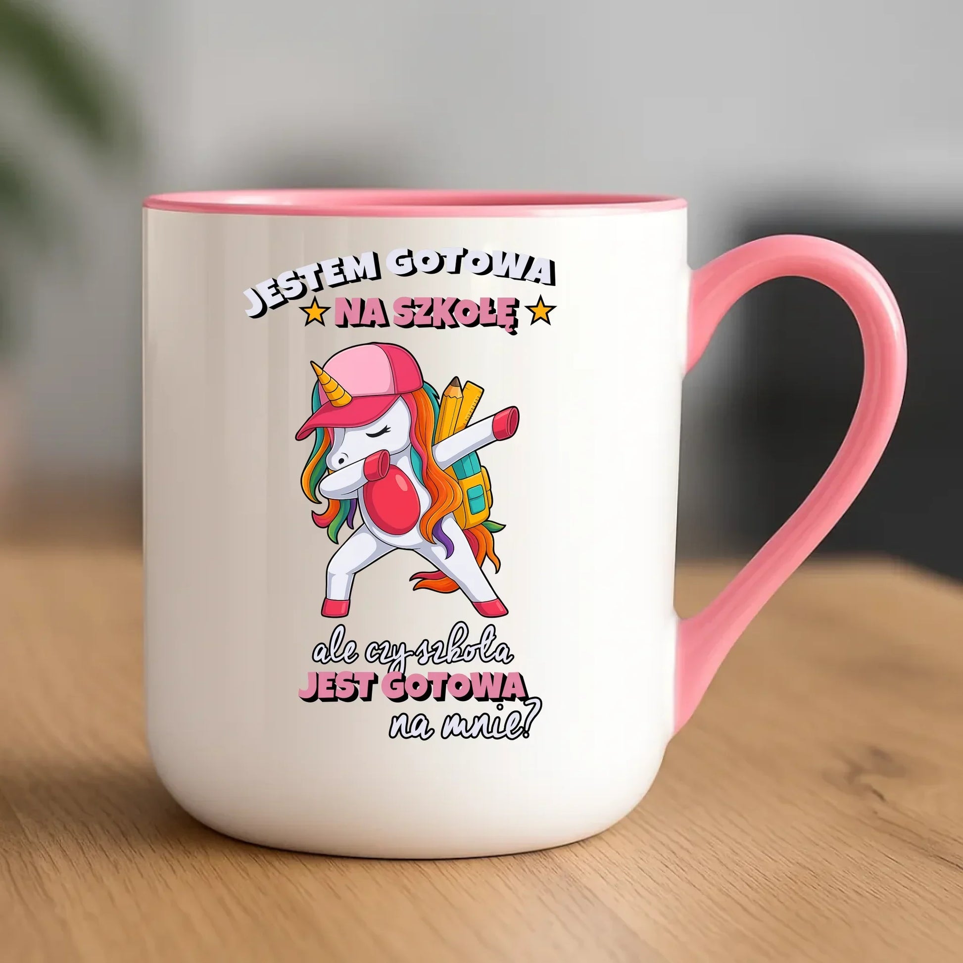 Kubek elegant z jednorożcem Jestem gotowa na szkołę SZ04 - StoryCups.pl