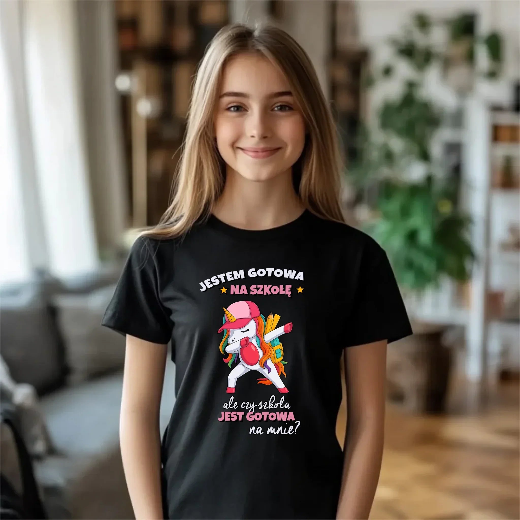 Koszulka dziecięca z jednorożcem Jestem gotowa na szkołę SZ04 - StoryCups.pl