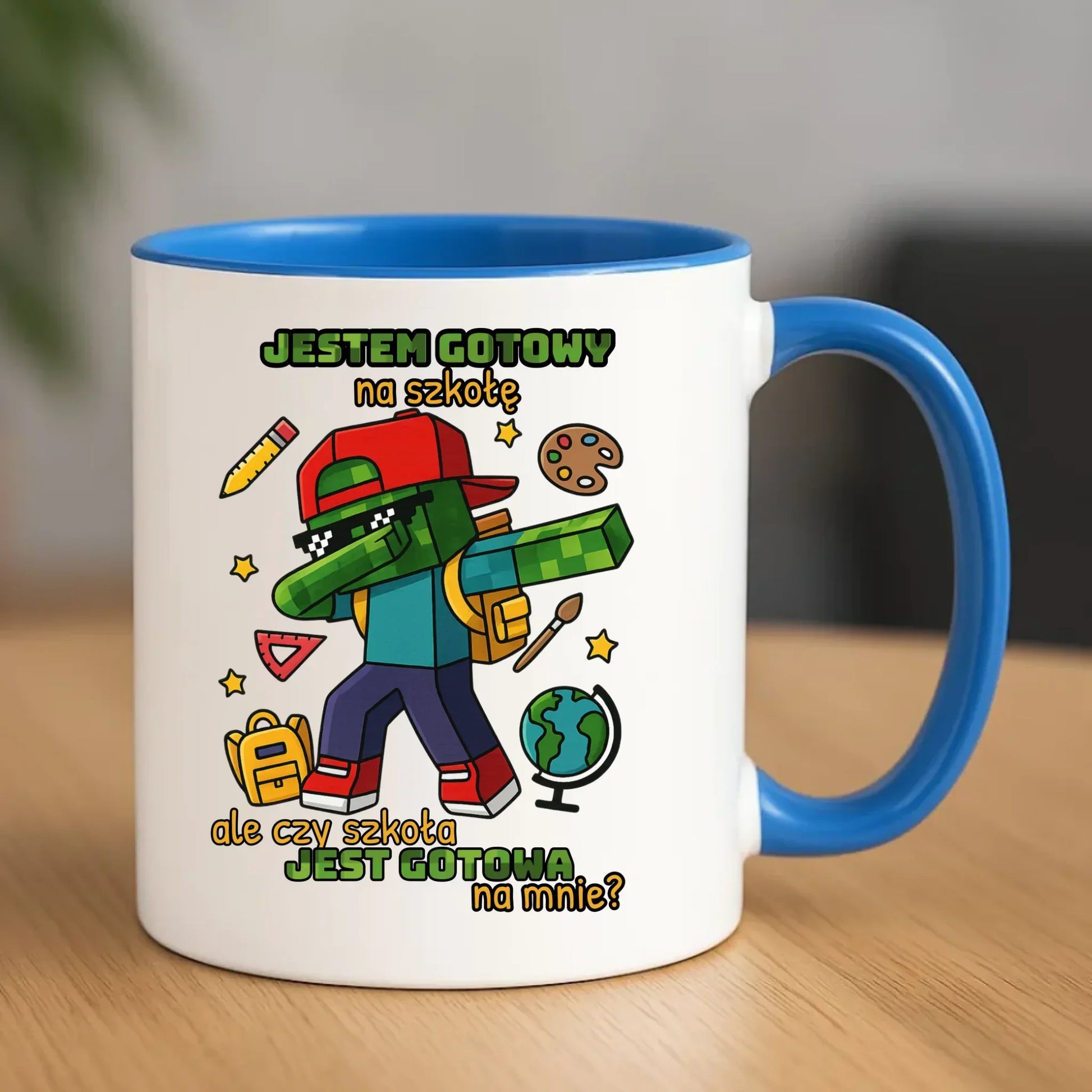 Kubek inspirowany Minecraft'em Jestem gotowy na szkołę SZ05 - StoryCups.pl
