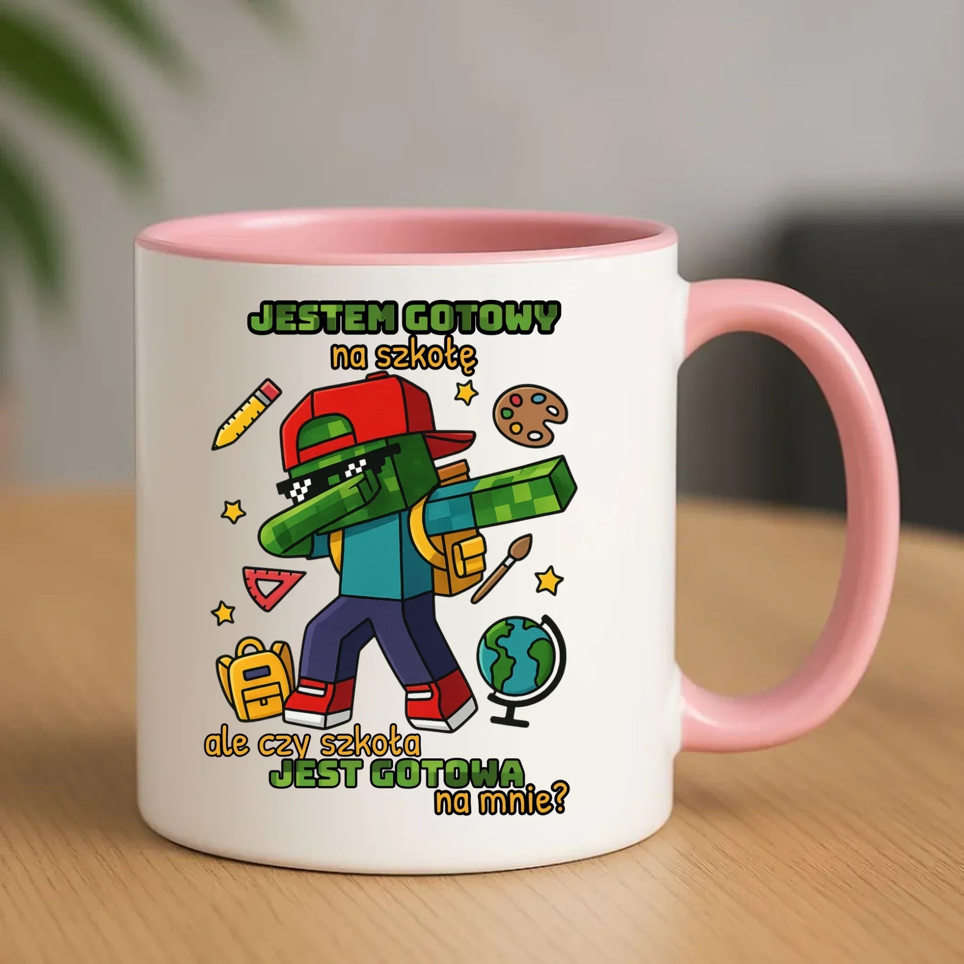 Kubek inspirowany Minecraft'em Jestem gotowy na szkołę SZ05 - StoryCups.pl