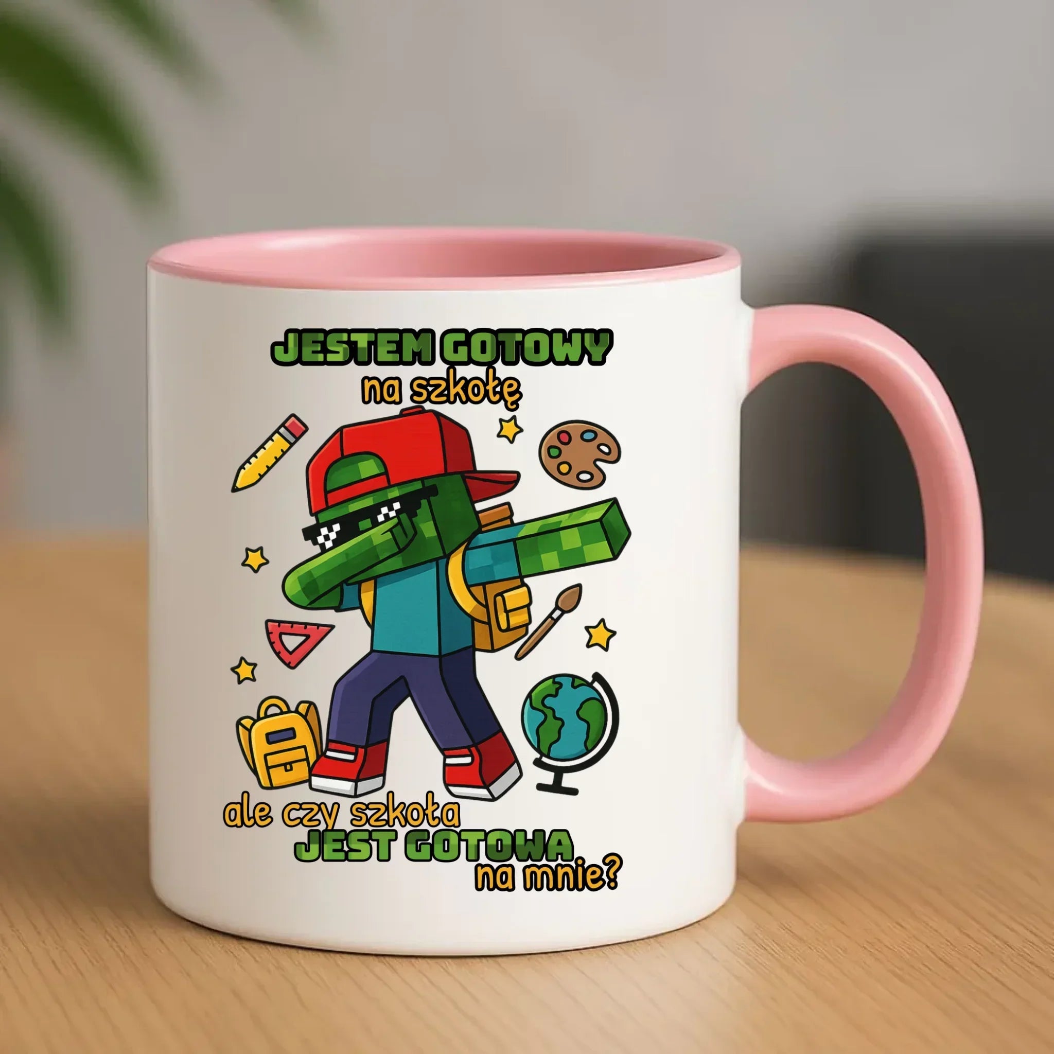 Kubek inspirowany Minecraft'em Jestem gotowy na szkołę SZ05 - StoryCups.pl