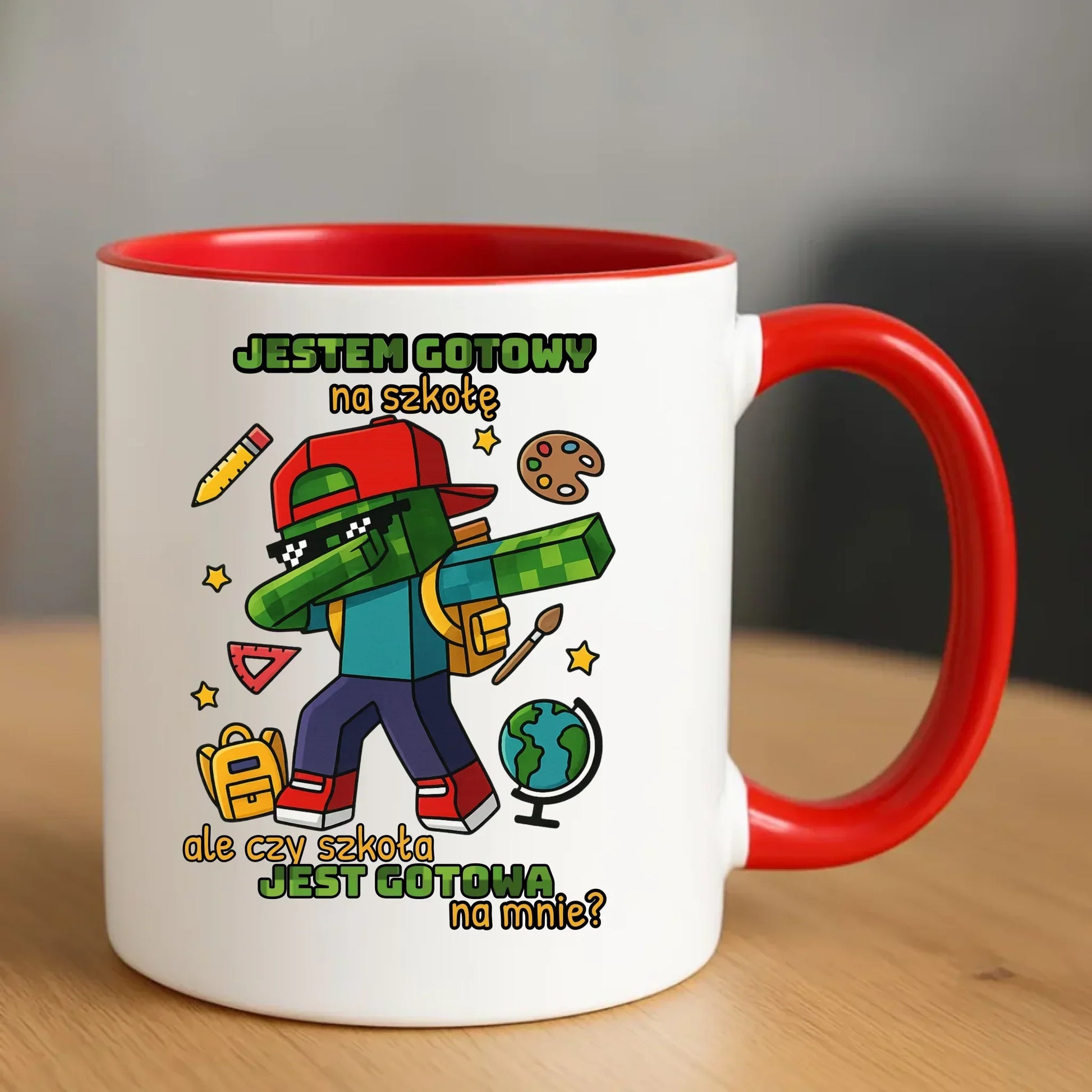 Kubek inspirowany Minecraft'em Jestem gotowy na szkołę SZ05 - StoryCups.pl