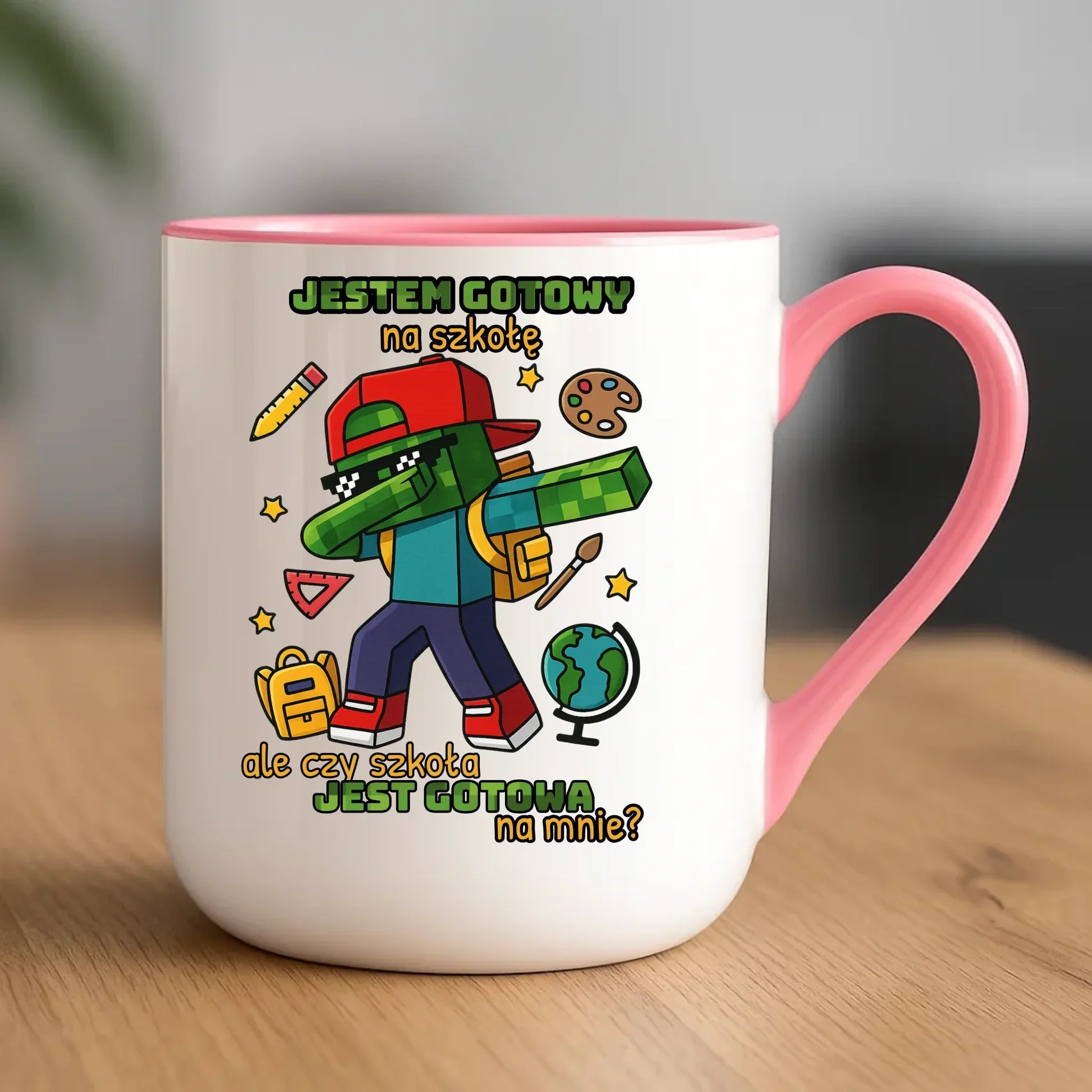 Kubek elegant inspirowany Minecraft'em Jestem gotowy na szkołę SZ05 - StoryCups.pl