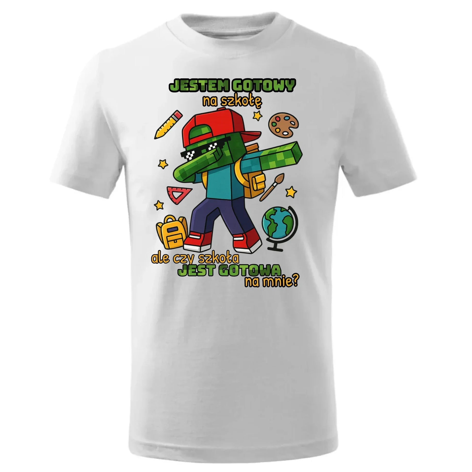 Koszulka dziecięca inspirowana Minecraft'em Jestem gotowy na szkołę SZ05 - StoryCups.pl