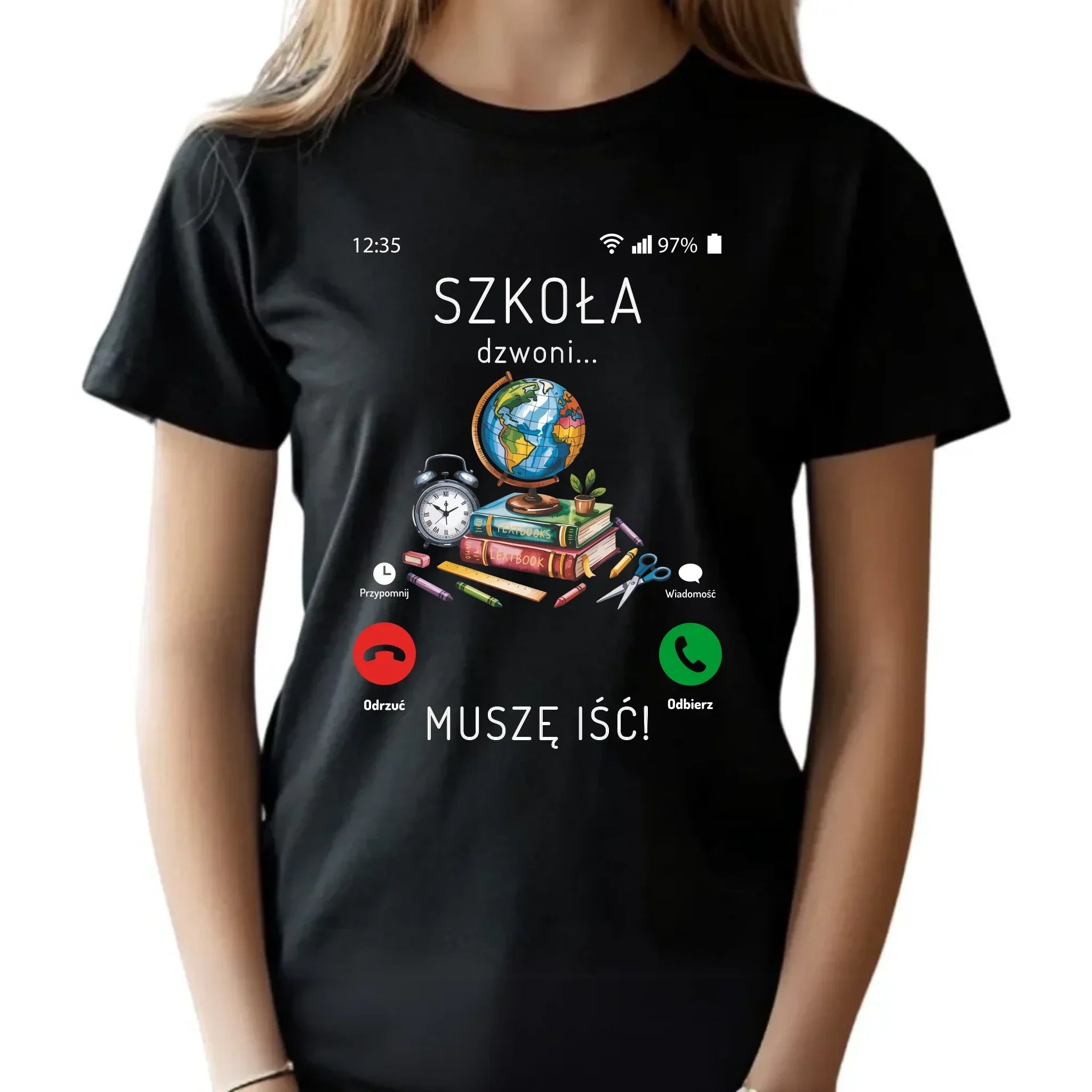 Koszulka dziecięca Szkoła dzwoni muszę iść czarna SZ09 - StoryCups.pl