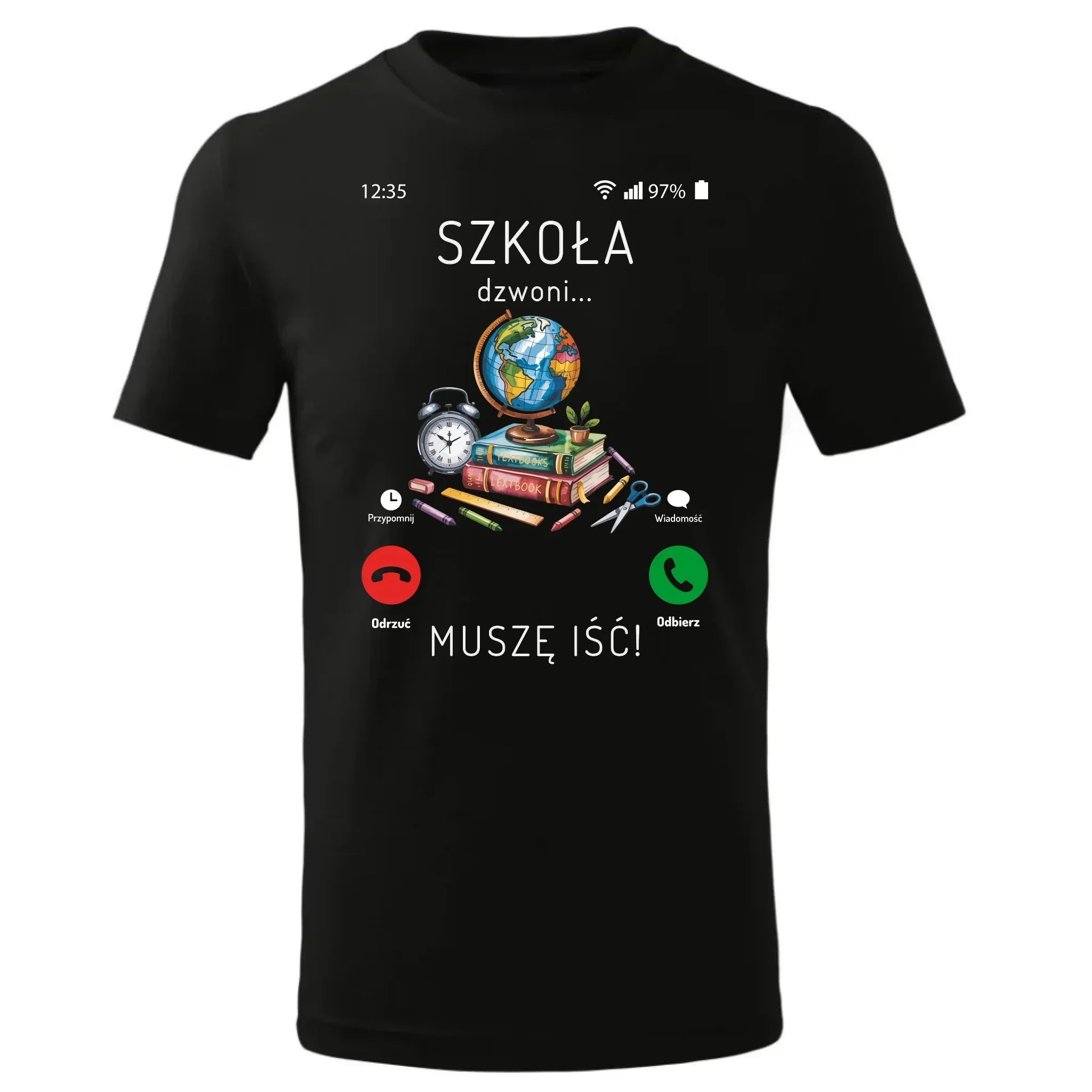 Koszulka dziecięca Szkoła dzwoni muszę iść czarna SZ09 - StoryCups.pl