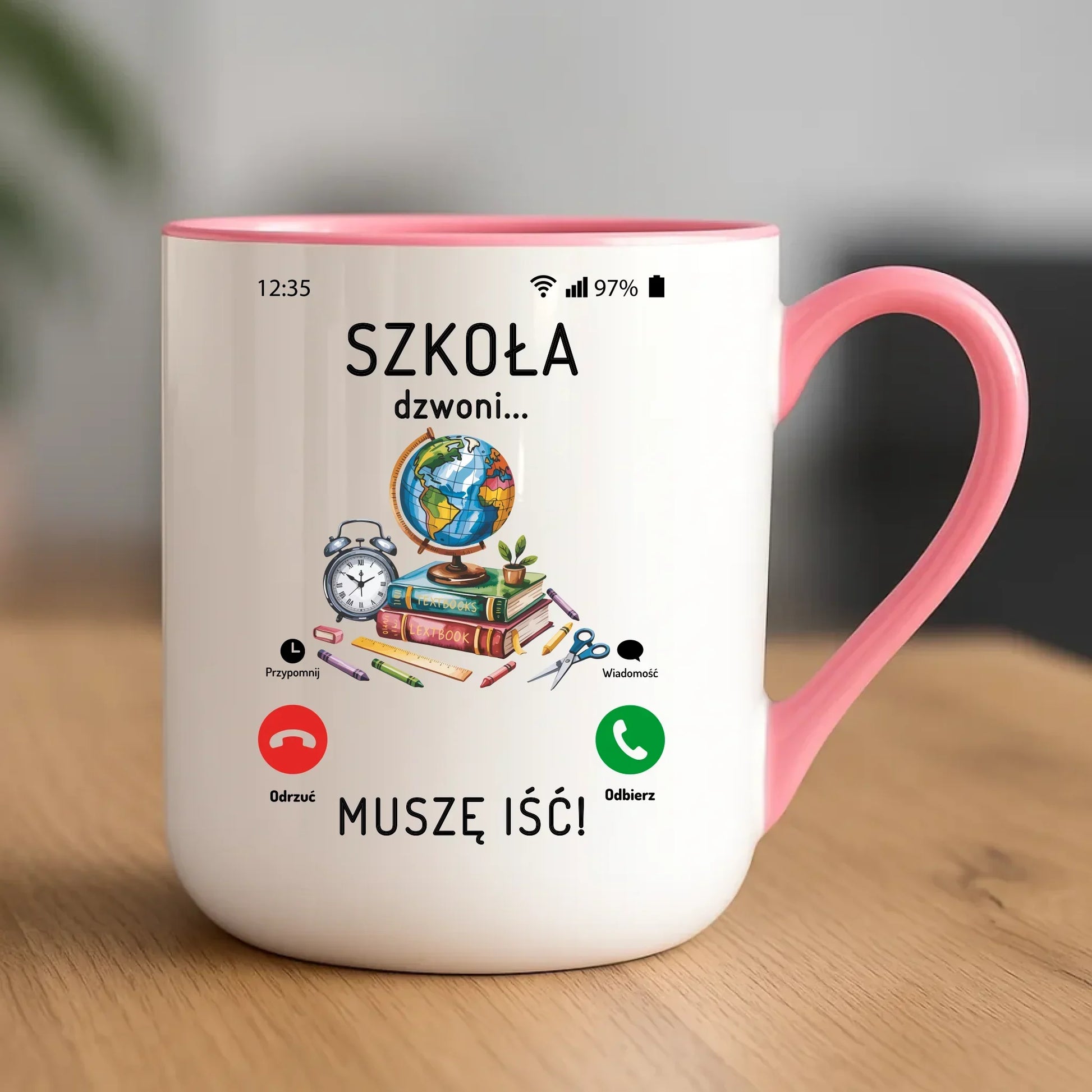 Kubek elegant Szkoła dzwoni muszę iść SZ09 - StoryCups.pl