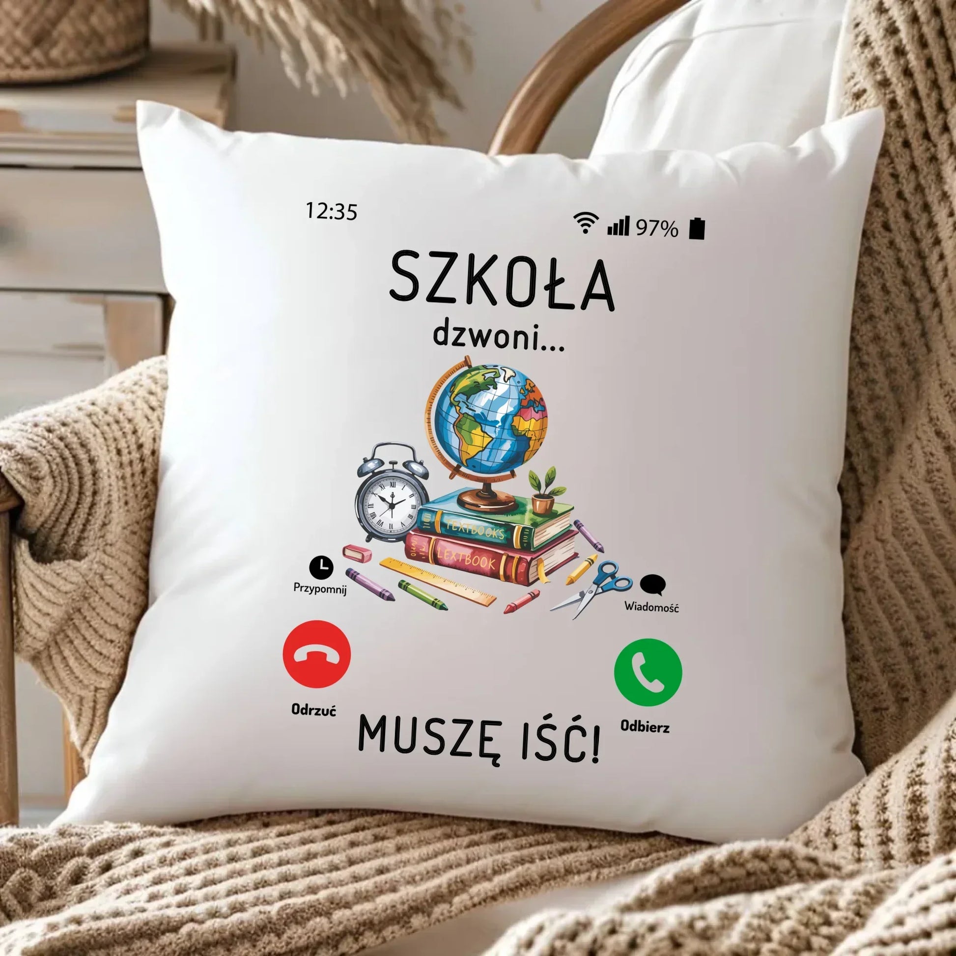 Poduszka Szkoła dzwoni muszę iść SZ09 - StoryCups.pl