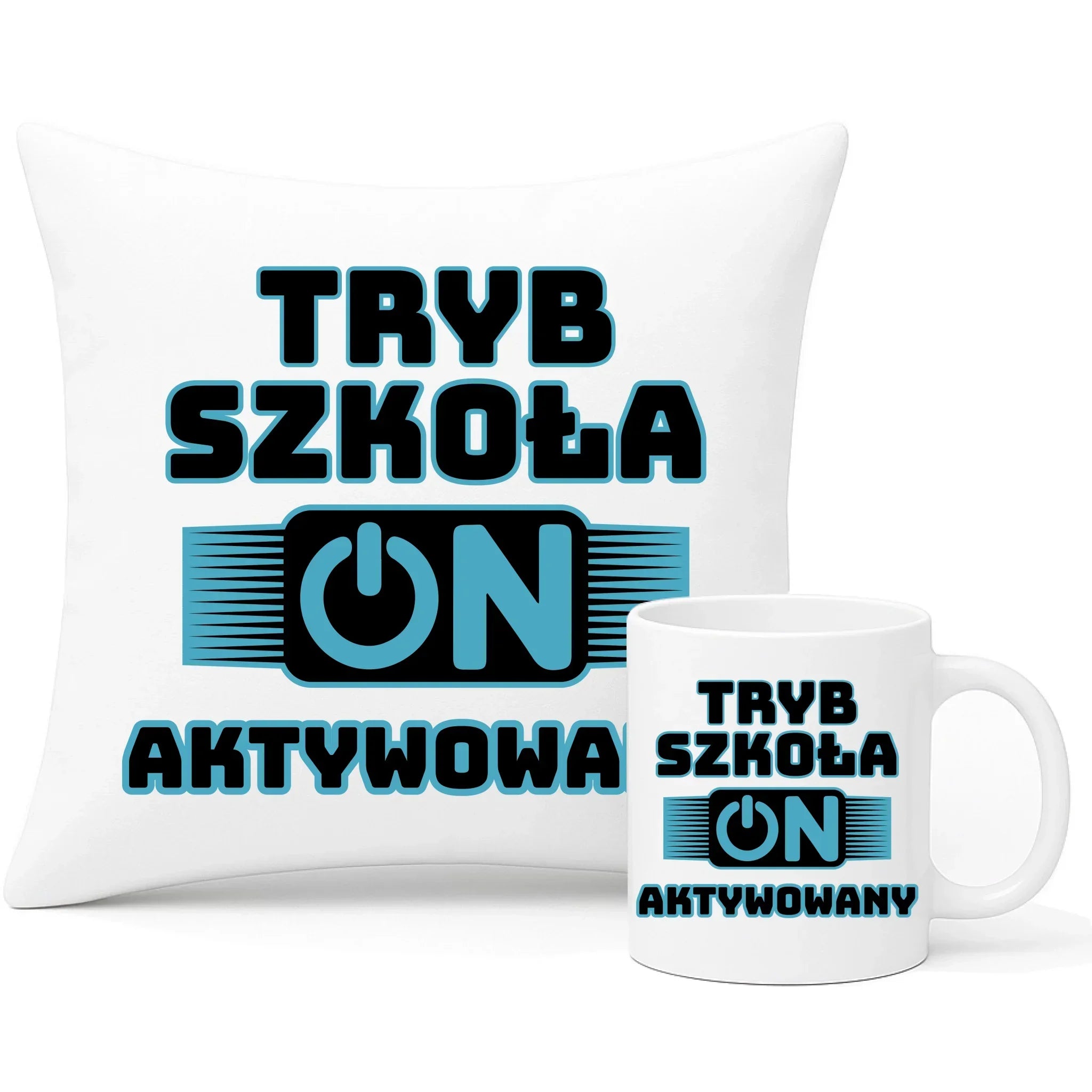 Zestaw poduszka i kubek szkolny Tryb szkoła aktywowany SZ11 - StoryCups.pl