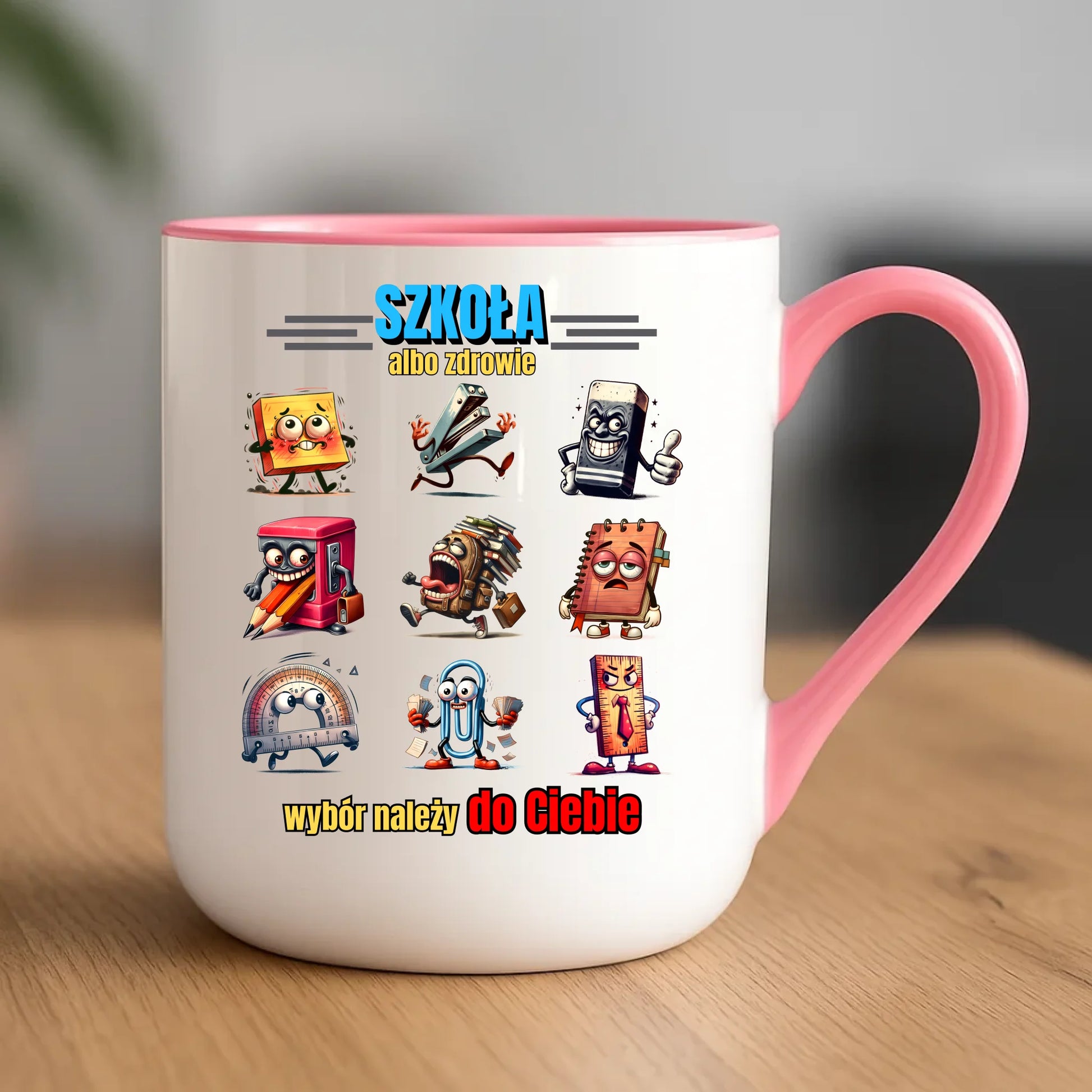 Kubek elegant szkolny - Szkoła albo zdrowie - śmieszny SZ14 - StoryCups.pl