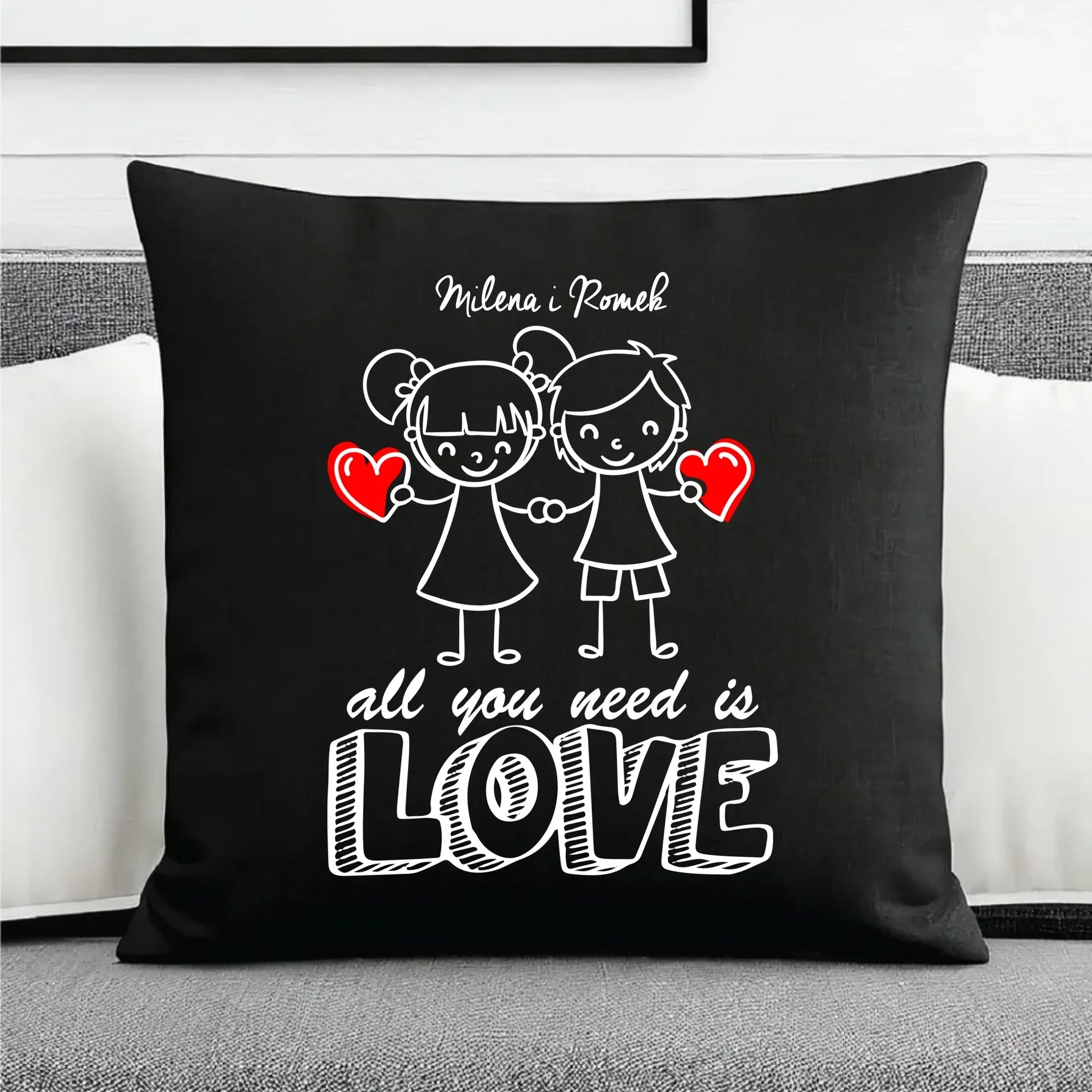 All You need is love | Personalizowana poduszka dekoracyjna dla par W13 - StoryCups.pl