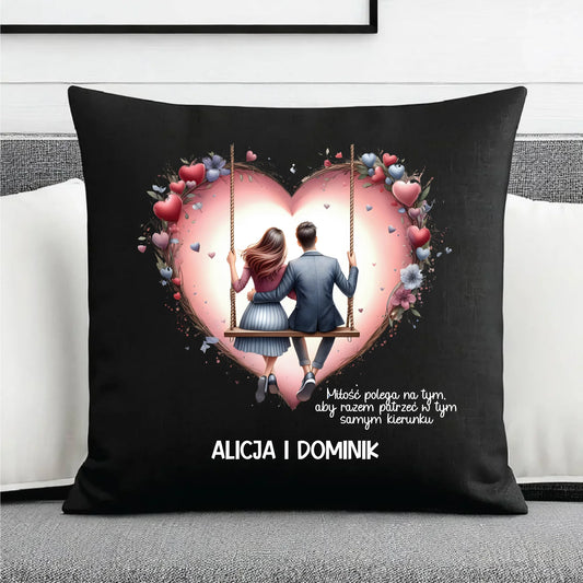 Patrzeć w tym samym kierunku | Personalizowana poduszka dekoracyjna dla par W12 - StoryCups.pl