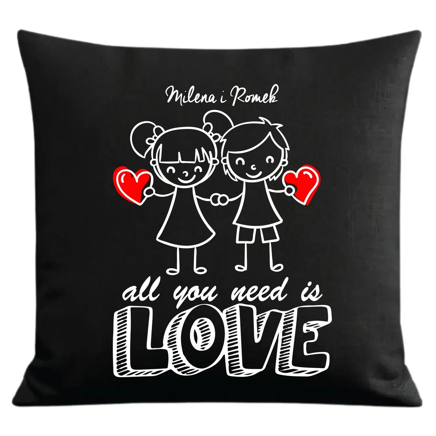 All You need is love | Personalizowana poduszka dekoracyjna dla par W13 - StoryCups.pl