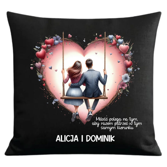 Patrzeć w tym samym kierunku | Personalizowana poduszka dekoracyjna dla par W12 - StoryCups.pl